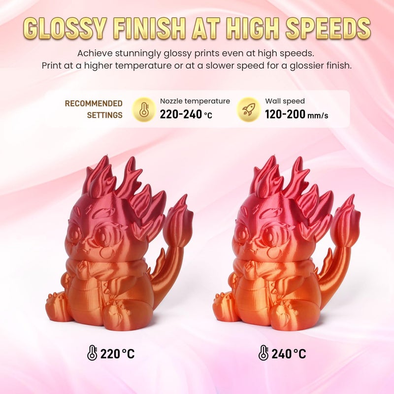 FLASHFORGE Silk PLA Gradient Gold to Red Filament, Silk Multicolored Color Change 3D Printing Filament, Gold Red Shiny Fast Color-Changing Each 8M Gradually, Silky Texture & Ultra-High Glossiness - Image 4